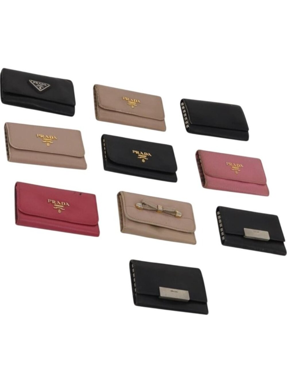 PRADA Key Case Saffiano leather 10 Set Black Beige